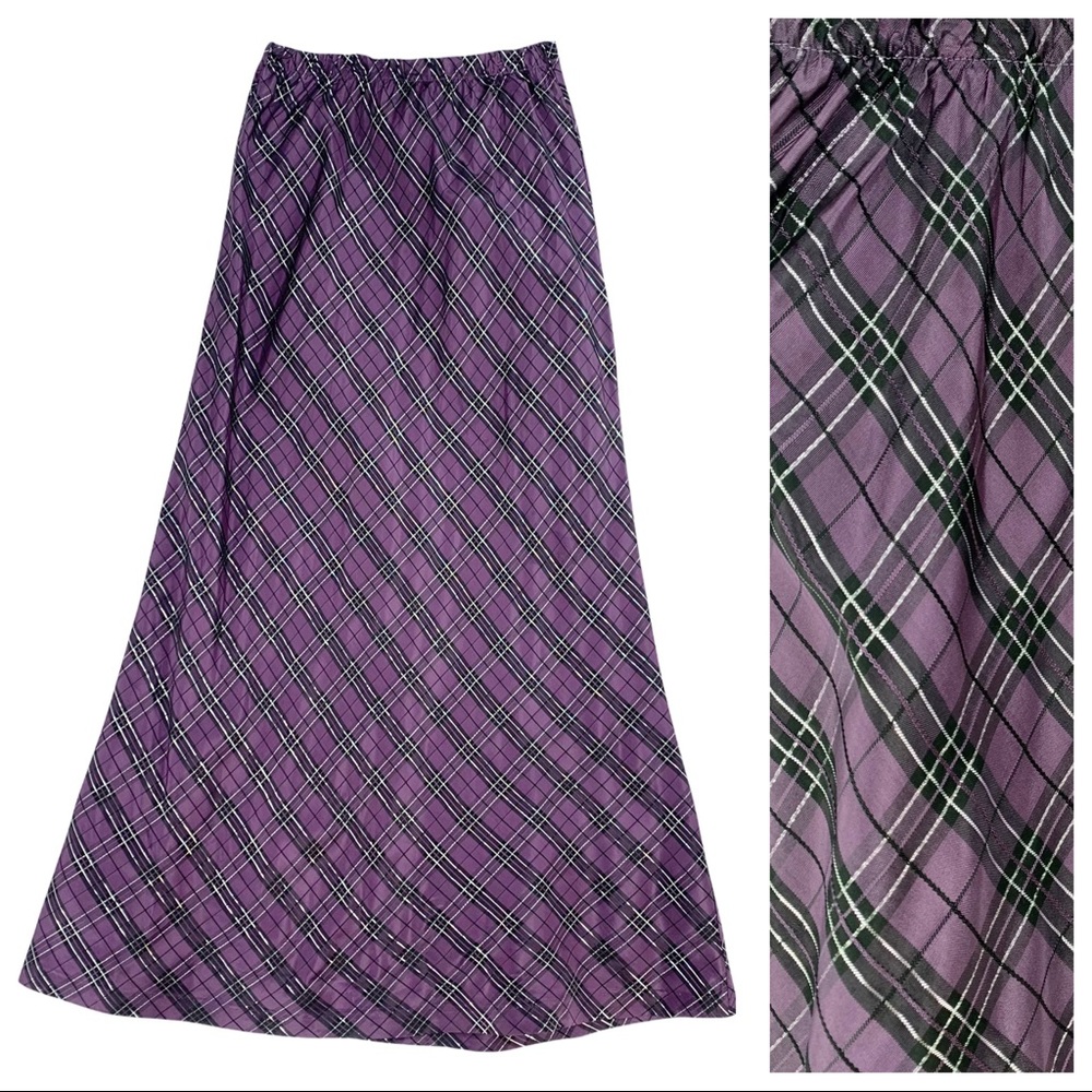 Vintage 1990’s Purple, Black, & Silver Plaid Maxi Skirt Anthony Richards